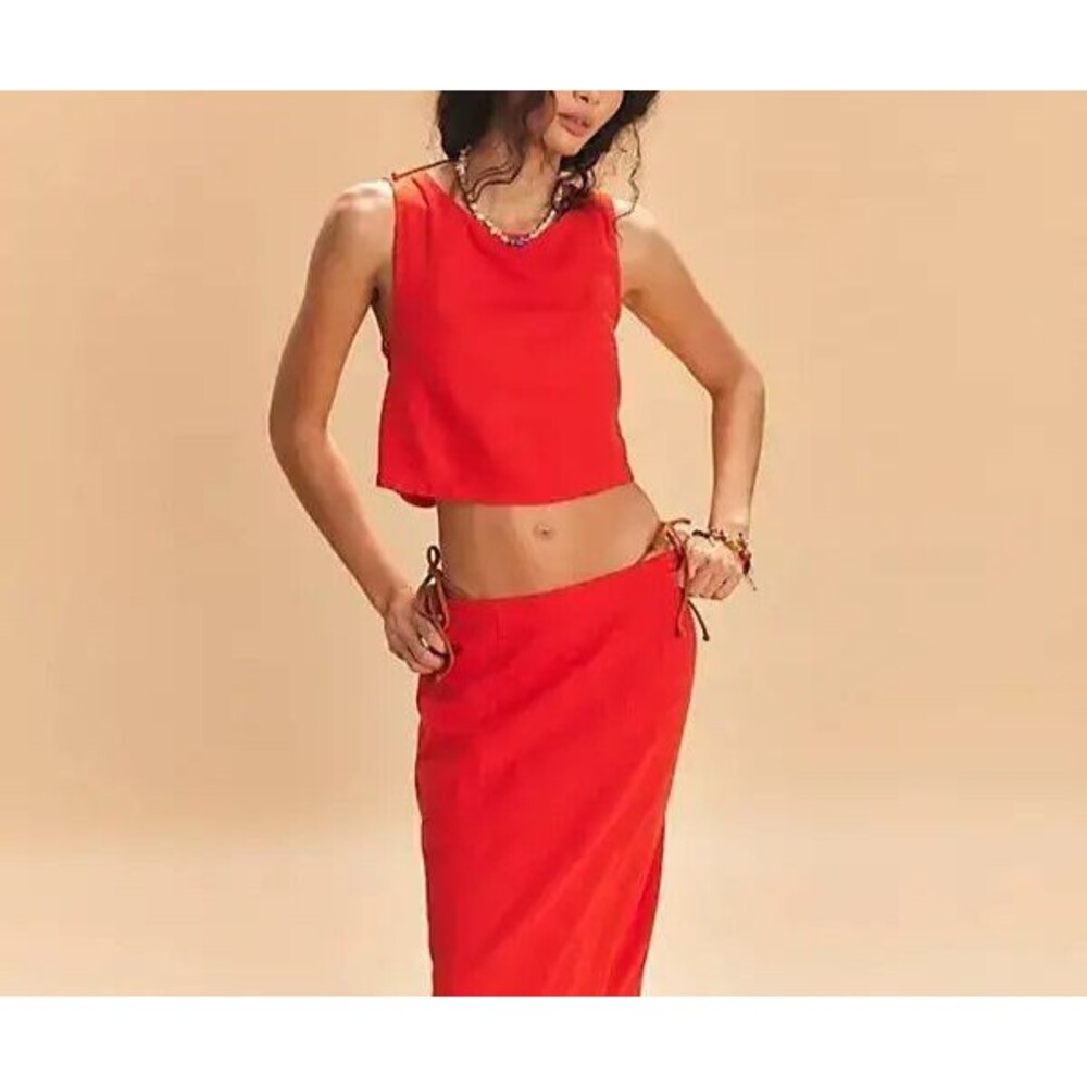 Free People Free-Est Mon Cheri Linen Top Sleeveless Tank Orange Solid S 287121